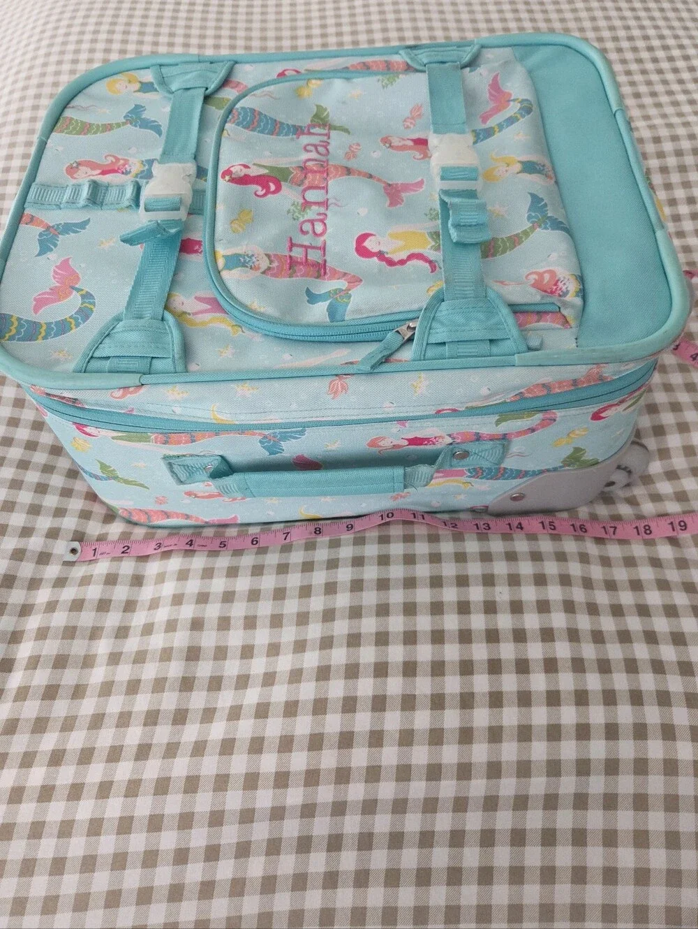 Retired Pottery Barn Kids Mackenzie Aqua Mermaid Rolling Suitcase